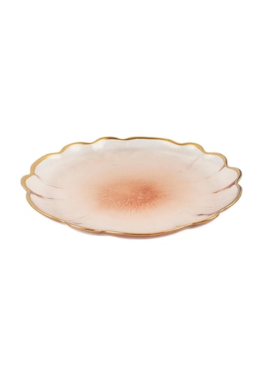 Nilüfer Yaprağı Gold Kenarlı Kahverengi Servis Sunum Tabağı 21 Cm