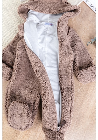 Kapüşonlu Kendinden Eldivenli Welsoft Kışlık Kız/erkek Bebek Tulum Kahverengi