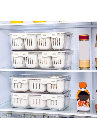 Xurunkeji Kapaklı Bölmeli Servis Tepsisi, 6 Bölmeli Sebze Tepsisi, Taşınabilir Kare Atıştırmalık Kutusu, İstiflenebilir Seyahat Saklama Kapları Şeffaf