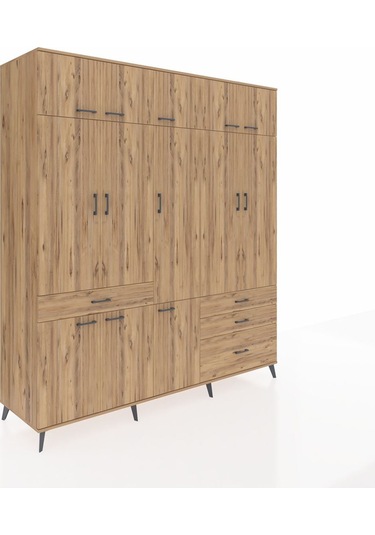 Kronos Dolap 8 Raflı 4 Çekmeceli 3 Askılı 220x59x243 Çam-çam/çam Atlas Çam/atlas Çam
