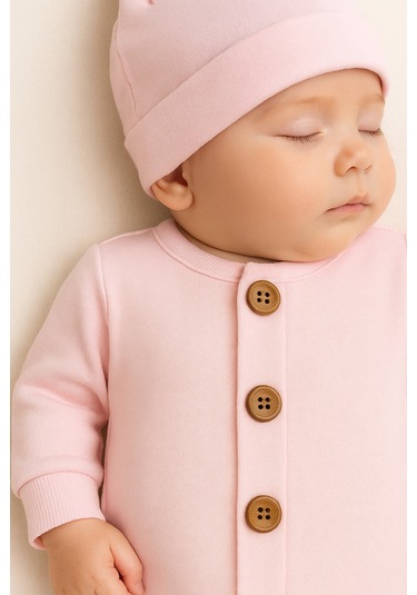 Mevsimlik %100 Pamuk Bereli Bebek Tulum Takım - Yeni Sezon Unisex Pembe