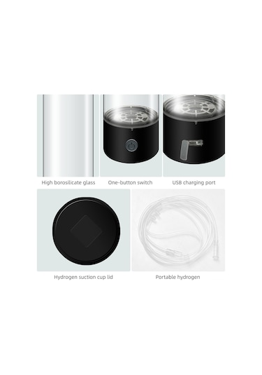 Teltree Taşınabilir Hidrojen Suyu Şişesi - 330ml Alkalin Su, 1200-1400ppb Hidrojen Üretimi, Usb Şarjlı Siyah