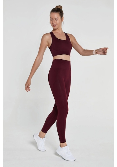 Jerf Gela Yüksek Bel, Esnek Ve Toparlayıcı Spor Tayt Bordo