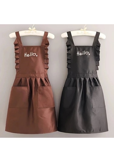 Dashanshop Siyah 1 Adet Moda Prenses Tarzı Önlük - Çift Cep Rüşvet Detay Hello Baskı Polyester