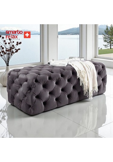 Smarto Relax Puf Soglio Ayaksız Kapitoneli Dekoratif 100x100x45 Cm Gri Gri