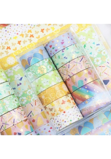 Pazly 2. 15mm Altın Folyo Washi Bant Seti - Scrapbooking & Hediye Seti - Dijital Düzenleme, Ajanda Dekorasyonu İçin Mükemmel