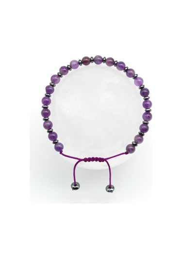 Ametist Doğal Taş Makrome Örme Bileklik Çok Renkli