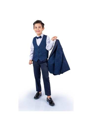 Simli Ceketli Yelekli Erkek Çocuk Damatlık Takım MNK0501
