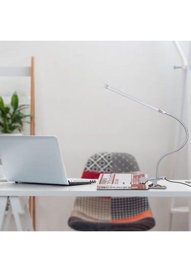 Yunboo 10w Monokrom Işıklı Şarjlı Sürekli Dimmable Klemli Lamba - Dormoda Yatak Odası Kitap Okuma Işığı Parlak Gümüş Gümüş