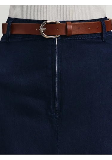 Zarına Kot Etek, Uzun A-kesim, Kemerli 338462141 Mavi