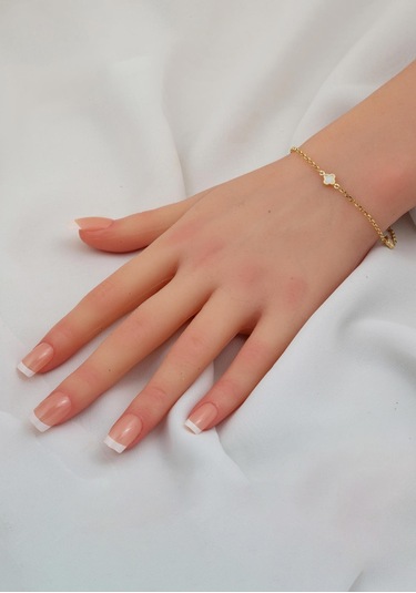 Bilezikci Beyaz Yoncalı Kolye Bileklik 14 Ayar Set