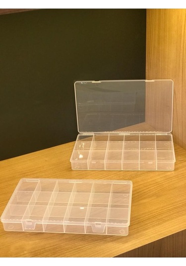 Bayev 2 Adet Şeffaf 18 Bölmeli Takı Kutusu Kuyumcu Toka Yüzük Saklama Box Balıkçı Malzeme Kutusu