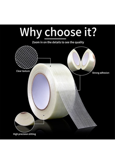 Xindoker Güçlü Paketleme İçin Zırhlı Fibre Şerit Bandı - 50mm X 50m Şeffaf Taşıma Ve Ambalaj İçin Dayanıklı Cam Fiberli Bağlama Bandı
