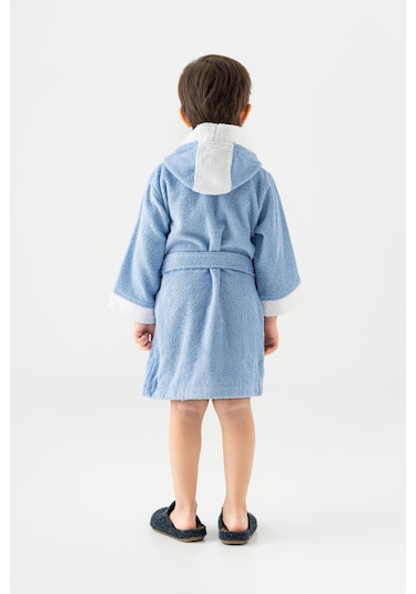 Soley Pueri %100 Pamuklu Unisex Çocuk Bornozu Mavi