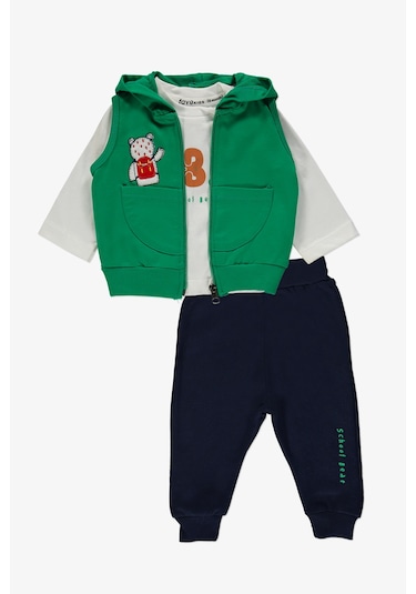 School Bear Cepli Erkek Bebek 2iplik Yelekli Takım Mnk14140 Yeşil