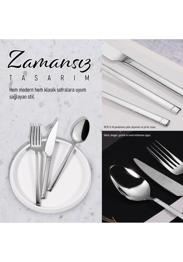 Serenk Barselona Çelik Çatal Kaşık Bıçak Takımı 42 Parça Gümüş