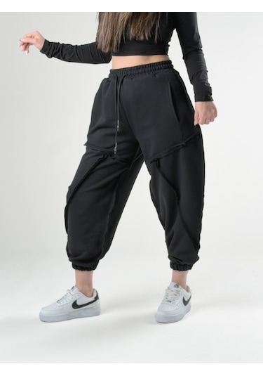 Cocopelli Dikiş Detaylı Siyah Kadın Jogger Pantolon Coc2758 Siyah