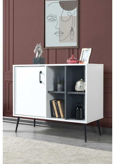 4112 Şile Metal Ayaklı Metal Kulplu 100 Cm Konsol - Tv Ünitesi - Yemek Odası - Kahve Köşesi Beyaz