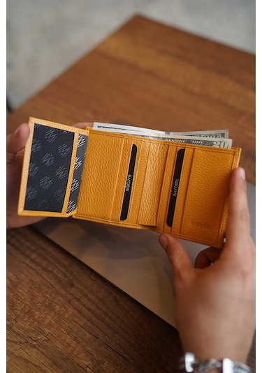Bayderi Lisande Hakiki Deri Kibar Erkek Cüzdanı Sarı