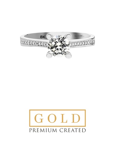 Beyaz Altın Sertifikalı Premium Created Taşlı 0.84 Ct Effect Tektaş Yüzük Beyaz