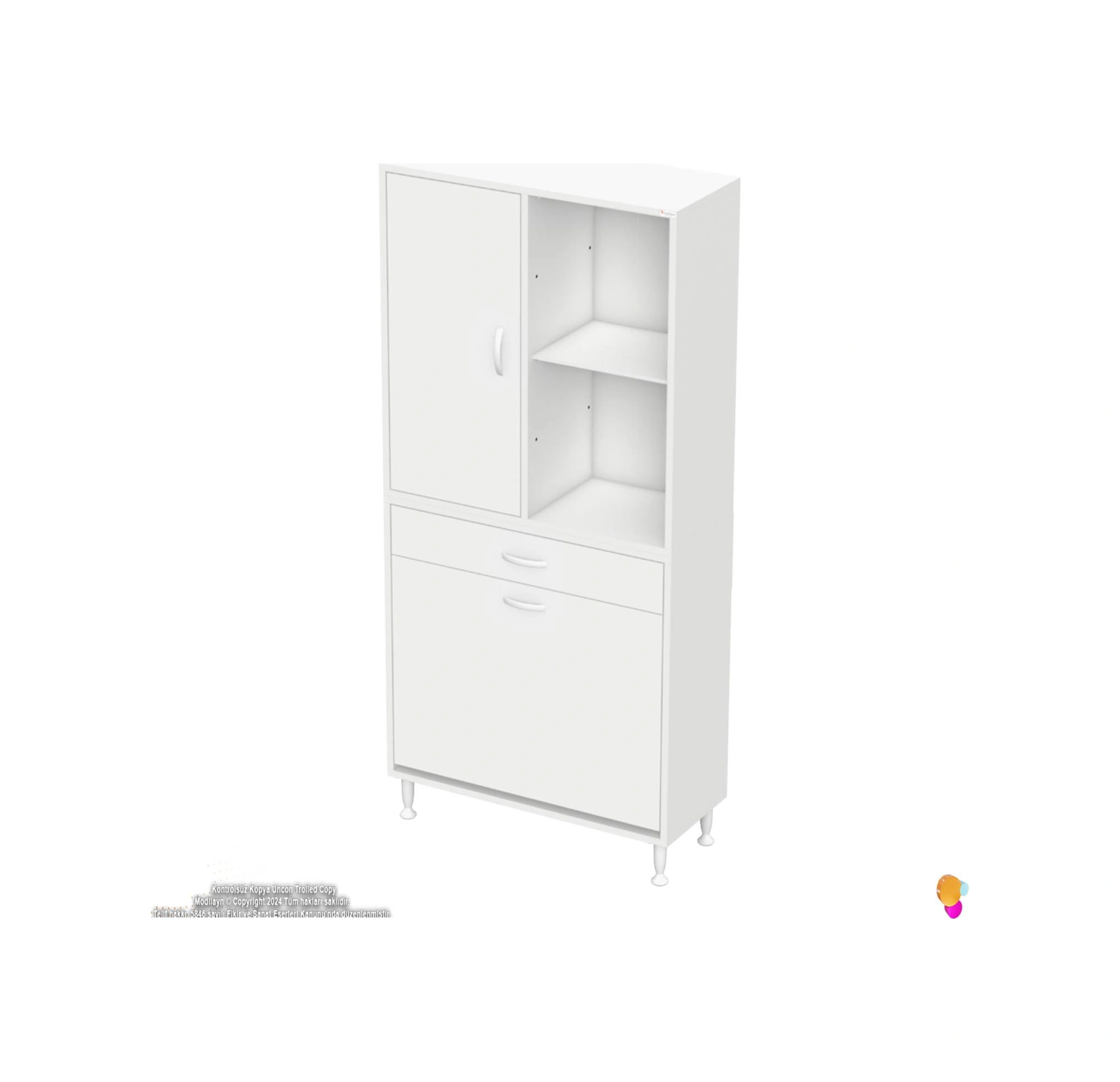 Kayra 1 Çekmece, 2 Göz Sepet, Tek Kapak, 4 Raf Dar Alan Banyo Dolabı 75x173x32,5 Cm Beyaz