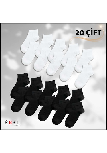 Kadın - Erkek 20 Çift Düz Desen Ekonomik Bilek Boy Çorap