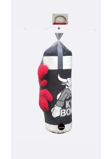 Çocuk Boks Torbası Seti Eldivenli Aparat Hediyeli Kum Torbası Gri