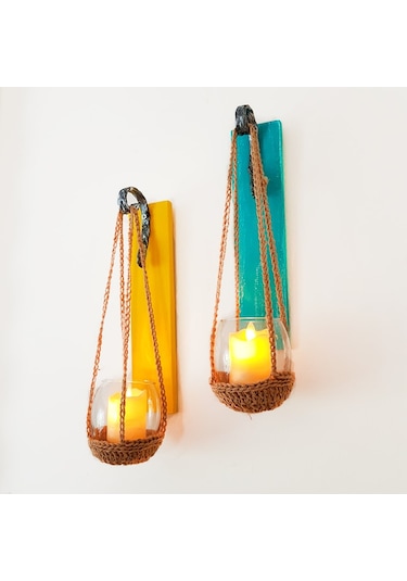 Stdekor, Sarı Ve Mavi Renkli, Led Mumlu Aplik 2'Li Set