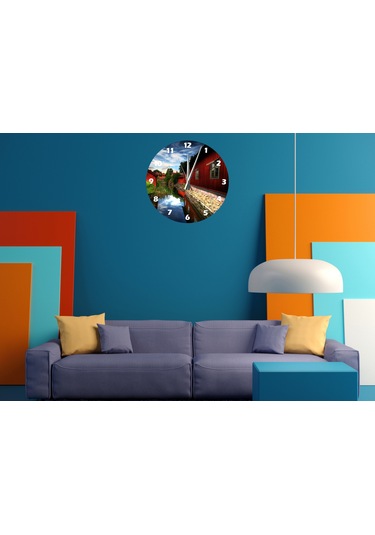 Ti-play Şehrin Ortasında Nehir 30x30cm Akrilik Dekoratif Modern Duvar Saati ÇOk Renkli