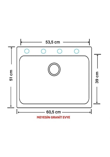 Meyesin ME-60A Granit Tek Göz Mutfak Evyesi Antrasit 50 x 60 CM