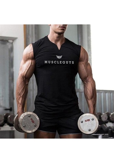 Kırmızı Muscleguys Yeni V Yaka Beyaz Yelek Yaz Ince Slim Fit Kolsuz Tişört Giyim Eğitim Spor Kıyafetleri Kırmızı