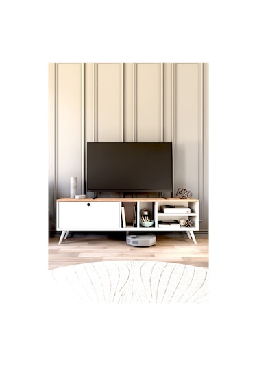 Buka Tv Sehpası, Tv Standı, Televizyon Ünitesi Beyaz - Atlantik Çam