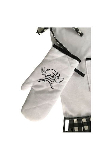 Chef Nakışlı, Fırfırlı - Pileli, Fırın Önlüğü Örtüsü Ve Eldiven