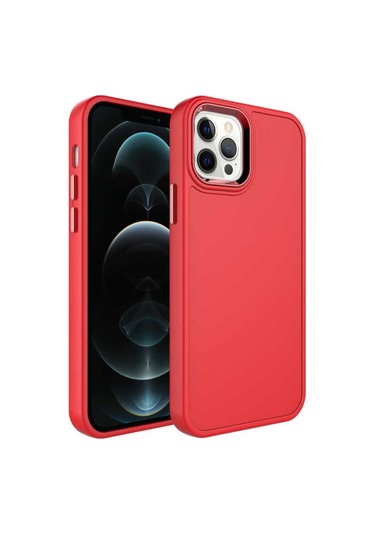İphone Uyumlu 12 Pro Max Uyumlu Metal Çerçeve Ve Buton Tasarımlı Sert Zore Botox Kılıf-kırmızı