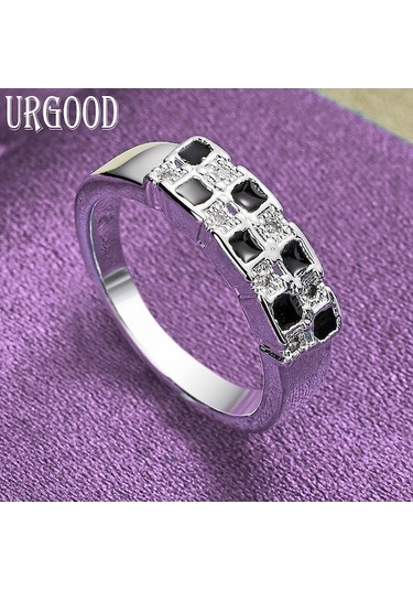 925 Ayar Gümüş Ekose Aaa Zirkon Yüzük Parti Hediye Moda Takı 10 - Standart Gümüş