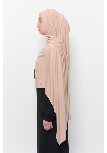 Hazır Pratik Geçmeli Lüks Düz Penye Şal Çapraz Hizalı Açık Bej