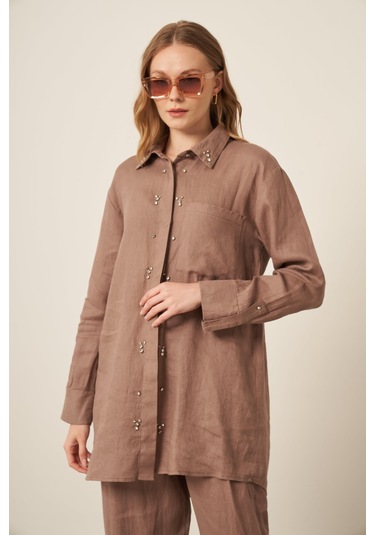 Ftz Women Kadın Ham Keten Takım Vizon 31115 Vizon