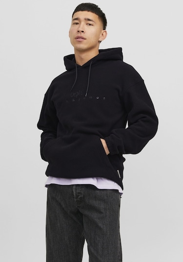 Jack & Jones Göğüs Baskılı Kapüşonlu Sweatshirt - Silverlake 12242470 Black Siyah