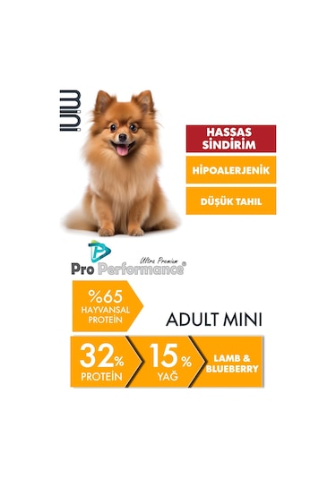 Pro Performance Kuzulu Ve Yaban Mersinli Mini Irk Yetişkin Köpek Maması 7 KG