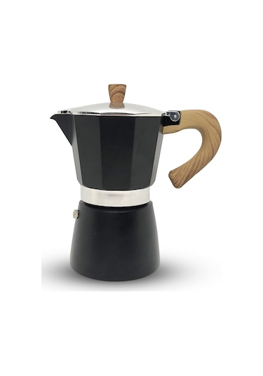 Horecamark Aluminyum Moka Pot 6 Kupa Siyah 6 Cups Moka Pot