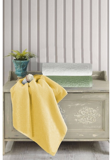 3 Lü Renkli El Yüz Havlu Seti %100 Pamuklu Natural Harmony Sarı