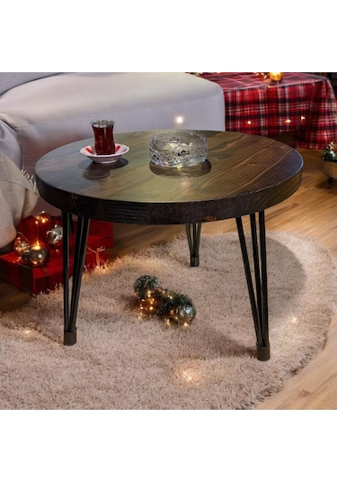 Köknar Orta Sehpa 50 Çap Ahşap - Siyah