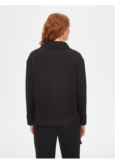 Kendinden Jakarlı Garnili Trok Taş Detaylı Eşofman Üst 69266 U6926610 Siyah