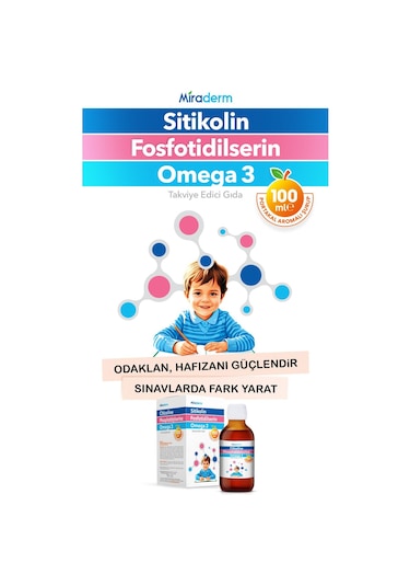 Miraderm Cognizin Sitikolin Fosfotidilserin Omega 3 Portakal Aromalı Şurup 100ml