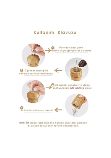 Ahşap Baharat Tuz Öğütücü Değirmen Tuzluk Baharatlık 1 Adet