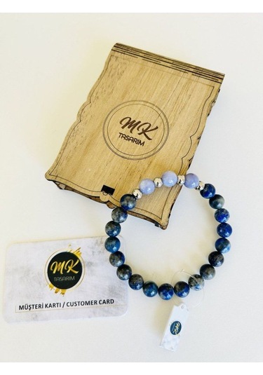 Mk Tasarım Gerçek Lapis Lazuli Mor Kuvars Taşı Bileklik Mk.011.002 Çok Renkli