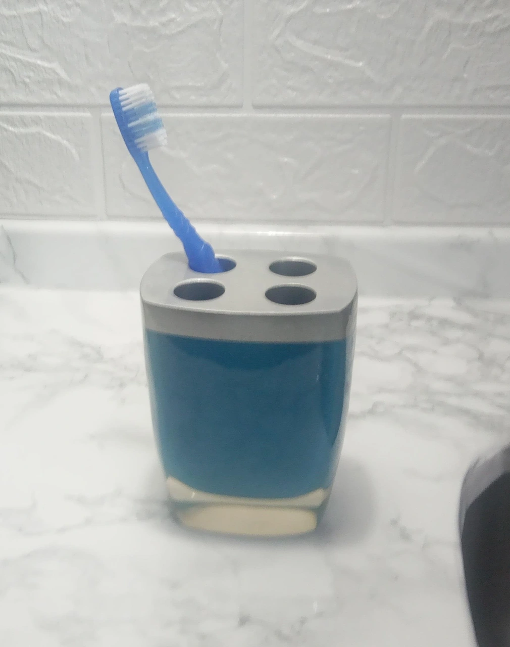 2 Adet Diş Fırçalık Gri Mavi Poliresin 8x4x11cm Banyo Seti Çok Renkli