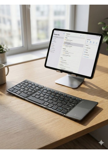 Touchpad'li 3'e Katlanabilir Bluetooth Klavye - Çoklu Cihaz Destekli Ultra İnce Seyahat Klavyesi