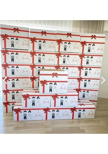 Kolix İsim Etiketli Çeyiz Kolisi Gelin Karton Koli Kutu Ambalaj 57x25x33 Cm 25 Adet Beyaz - Kırmızı