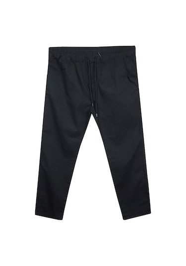 Erkek 118 -156 Kilo Arası İçin Uygun Lastikli Paça Bağcıklı Battal Boy Gabardin Pantolon Siyah Siyah